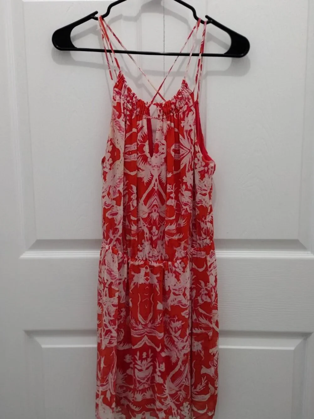 Rory Beca Maia Silk Mini Dress Orange Pink Print Strappy Boho Resort Size M - Picture 7 of 7